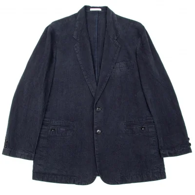 【SALE】パパスPapas リネンノッチドラペルインディゴジャケット 紺