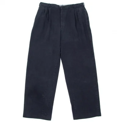 【最終値下げ】パパスPapas リネンウエスト裏ギンガムチェック切替ツータックパンツ 紺