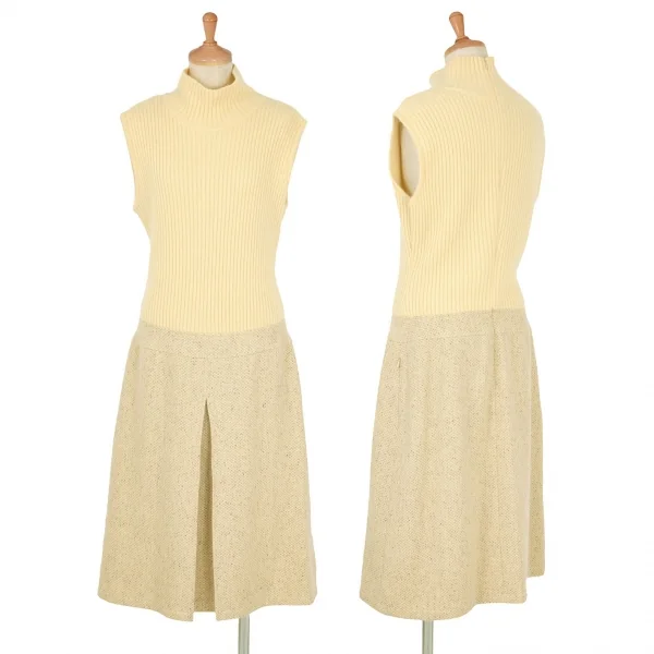 【最終値下げ】フォクシーブティックFOXEY BOUTIQUE 混紡ウール切替カシミヤリブニットノースリーブワンピース