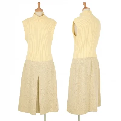 【最終値下げ】フォクシーブティックFOXEY BOUTIQUE 混紡ウール切替カシミヤリブニットノースリーブワンピース