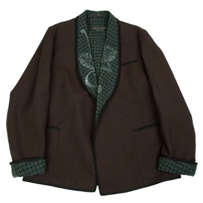 コムデギャルソンオムプリュスCOMME des GARCONS HOMME PLUS 裏チェックナンバリングプリントウールジャケット 茶緑他