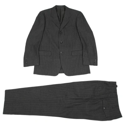 ヨウジヤマモト コスチュームドオムYohji Yamamoto COSTUME D'HOMME ウールストライプタックセットアップスーツ グレー濃淡