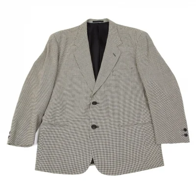 イッセイミヤケ メンISSEY MIYAKEMEN ウール千鳥柄2Bテーラージャケット 生成り黒