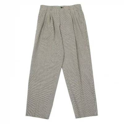 イッセイミヤケ メンISSEY MIYAKE MEN ウール千鳥柄3タックパンツ 生成り黒