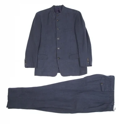 イッセイミヤケメンISSEY MIYAKE MEN リネンスタンドカラーセットアップスーツ 紺