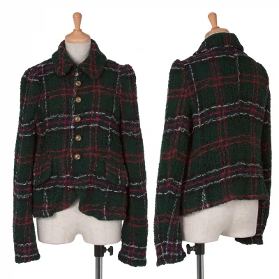 【SALE】スナオクワハラsunaokuwahara ウールニットチェックショート丈ジャケット