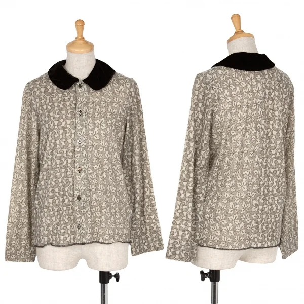 【SALE】トリコ コムデギャルソンtricot COMME des GARCONS ビロード丸襟植物柄切替カーディガン