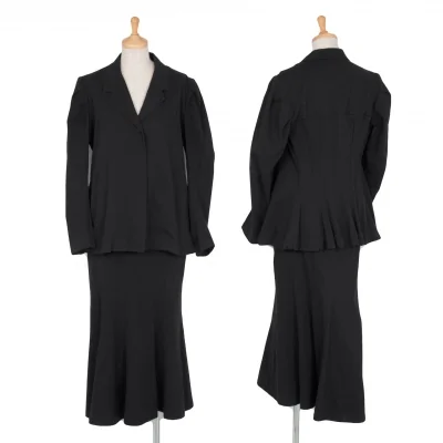 ヨウジヤマモト ファムYohji Yamamoto FEMME コットンギャバ切替デザインセットアップ S/XS 黒