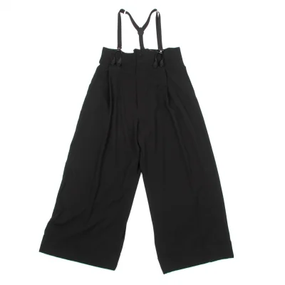 ヨウジヤマモト ファムYohji Yamamoto FEMME リネンテーピングウールギャバサスペンダーパンツ 黒ベージュ