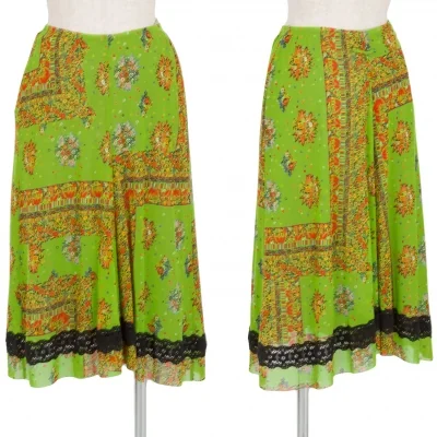 【最終値下げ】ジャンポールゴルチエJean Paul GAULTIER パワーネットプリントレース切り替えスカート 黄緑他