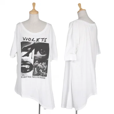 【SALE】ミハラヤスヒロMIHARA YASUHIRO グラフィックプリントアシンメトリーTシャツ 白