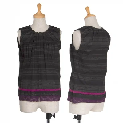 【SALE】ジャンポールゴルチエ ファムJean Paul GAULTIER FEMME レース装飾ギャザーデザインノースリーブトップス 黒グレー