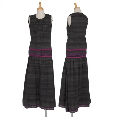 【SALE】ジャンポールゴルチエ ファムJean Paul GAULTIER FEMME レース装飾ギャザーデザインノースリーブトップスセットアップ 黒グレー