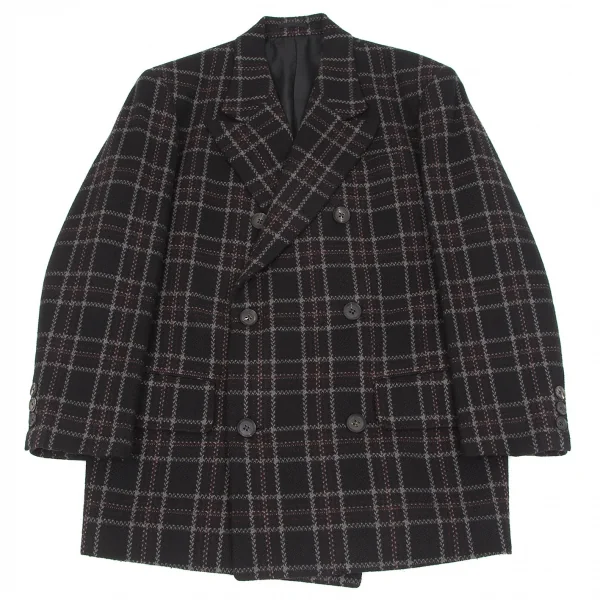 【SALE】ワイズフォーメンY's for men ラムウール混チェック織りピークドラペルダブルジャケット