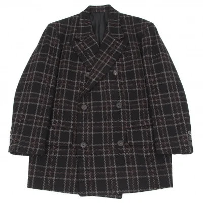 【SALE】ワイズフォーメンY's for men ラムウール混チェック織りピークドラペルダブルジャケット