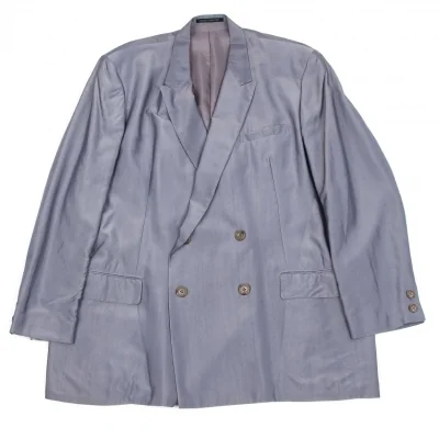 ヨウジヤマモト プールオムYohji Yamamoto POUR HOMME レーヨンサテンピークドラペルダブルジャケット 薄紫
