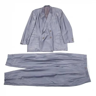 ヨウジヤマモト プールオムYohji Yamamoto POUR HOMME レーヨンサテンピークドラペルダブルジャケットセットアップ 薄紫
