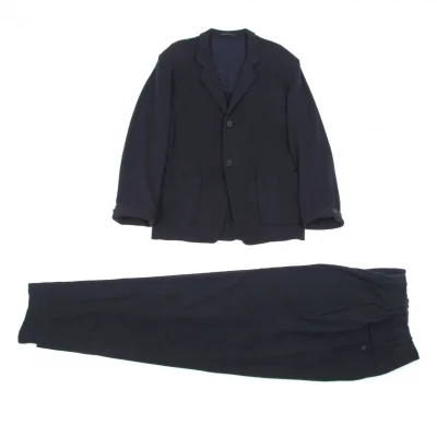 ヨウジヤマモト プールオムYohji Yamamoto POUR HOMMEコットンバックギャザーデザインジャケットセットアップ 濃紺