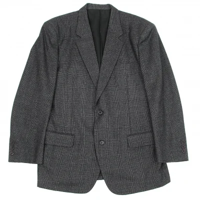 【SALE】イッセイミヤケ メンISSEY MIYAKEMEN ウールグレンチェックノッチドラペルジャケット 濃淡グレー