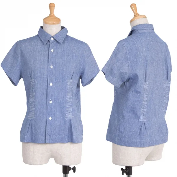 トリコ コムデギャルソンtricot COMME des GARCONS ステッチデザイン半袖シャンブレーシャツ