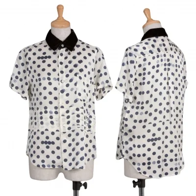 コムコム コムデギャルソンCOMME des GARCONSシルクドットプリント半袖シャツ オフ紺黒