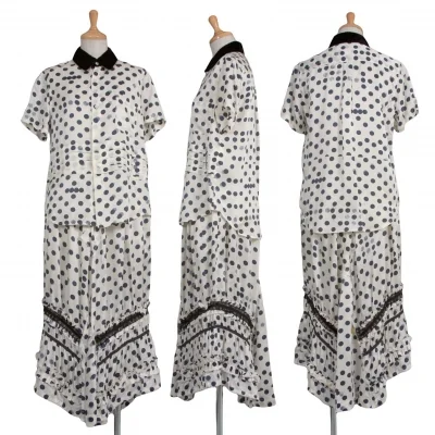 コムコム コムデギャルソンCOMME des GARCONS シルクドットプリントセットアップ オフ紺黒