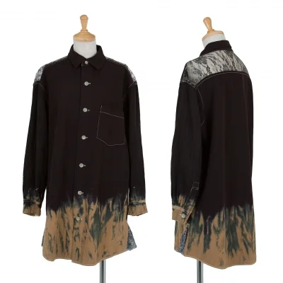 ヨウジヤマモト ファムYohji Yamamoto FEMME レース切替タイダイ絞り染めウールシャツ