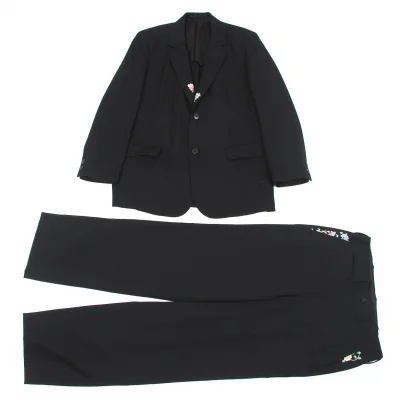 ワイズフォーメンY's for men ウールギャバフラワー刺繍デザインセットアップスーツ 黒マルチ