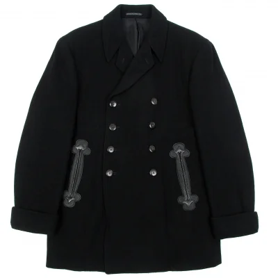 ヨウジヤマモト プールオム Yohji Yamamoto POUR HOMME ウールナイロンダブルブレストジャケット 黒