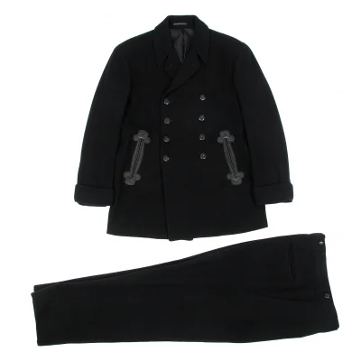 ヨウジヤマモト プールオム Yohji Yamamoto POUR HOMME ウールナイロンセットアップスーツ 黒