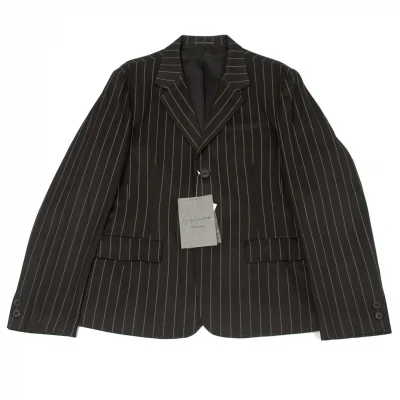 【SALE】ヨウジヤマモト プールオムYohji Yamamoto POUR HOMME レーヨンコットンピンストライプジャケット 黒グレー