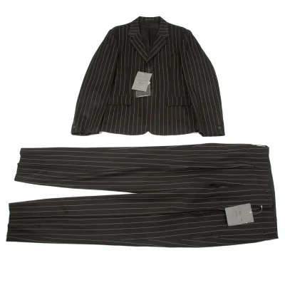 ヨウジヤマモト プールオム Yohji Yamamoto POUR HOMME レーヨンコットンピンストライプセットアップスーツ 黒グレー