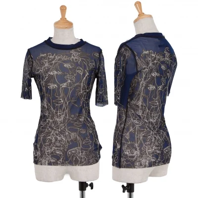 ジャンポールゴルチエファム Jean-Paul GAULTIER FEMME フェイスプリントパワーネットTシャツ 紺他