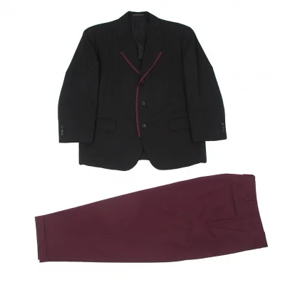 コムデギャルソンオムプリュスCOMME des GARCONS HOMME PLUS パイピングウールジャケットセットアップスーツ 黒ボルドー
