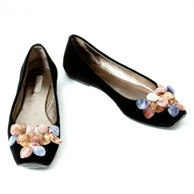 ボッテガヴェネタBOTTEGA VENETA フラワー装飾ベロアフラットシューズ