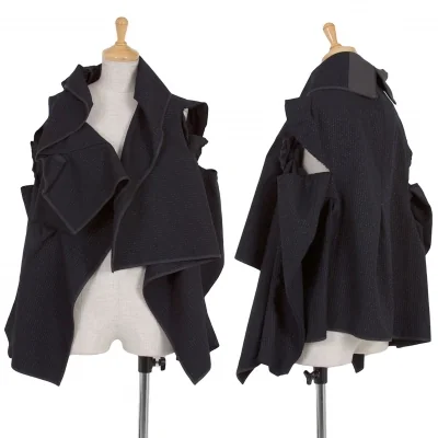 コムデギャルソンCOMME des GARCONS ウールポリラメストライプ変形ジャケット 黒シルバー