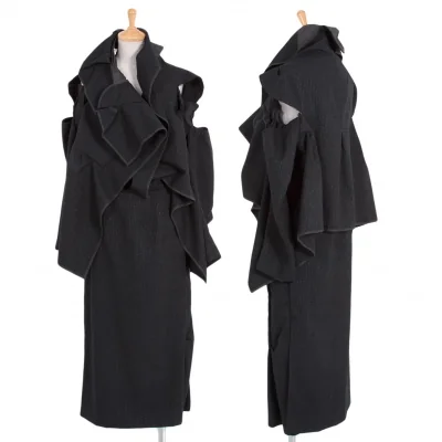 コムデギャルソンCOMME des GARCONS ウールポリラメストライプセットアップスーツ 黒シルバー