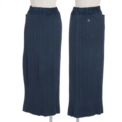 【SALE】イッセイミヤケISSEY MIYAKE起毛プリーツ切替ロングスカート 紺