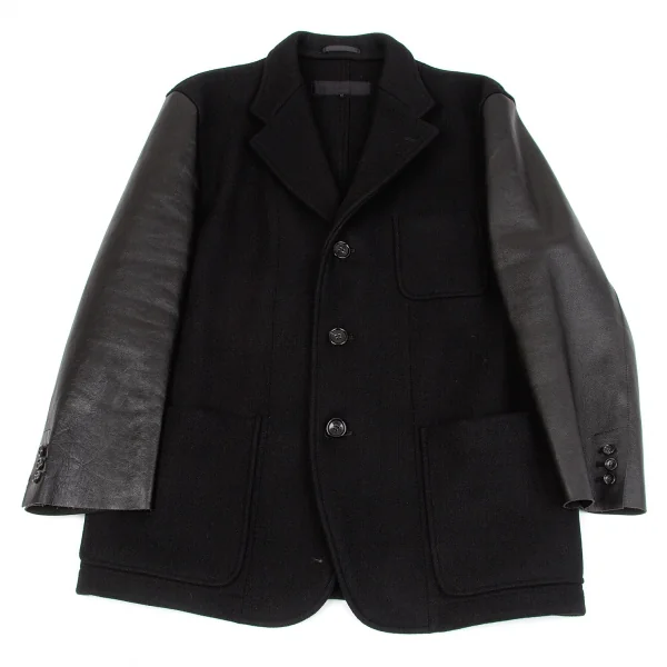 コムデギャルソン オムCOMME des GARCONS HOMME レザースリーブメルトンジャケット