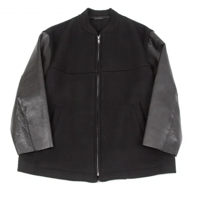 コムデギャルソンオムCOMME des GARCONS HOMME　レザースリーブ切替メルトンジップアップスタジャン