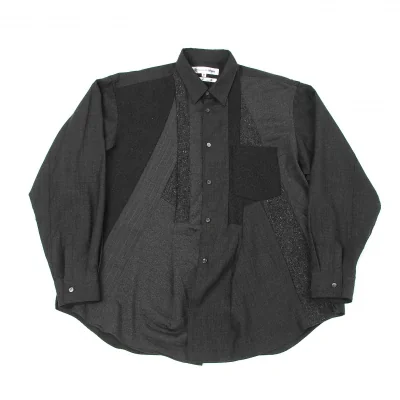 コムデギャルソンシャツCOMME des GARCONS SHIRT 生地切替ウール長袖シャツ