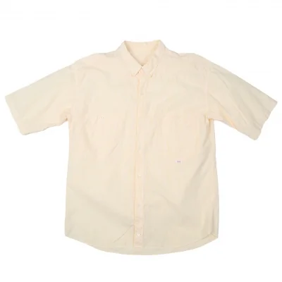 【SALE】パパスPapas コットンストライプボタンダウン半袖シャツ 生成りオレンジ