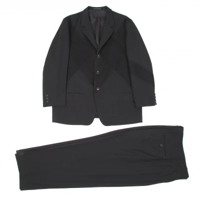 ヨウジヤマモト プールオムYohji Yamamoto POUR HOMME ウールギャバプリーツデザインセットアップスーツ 黒