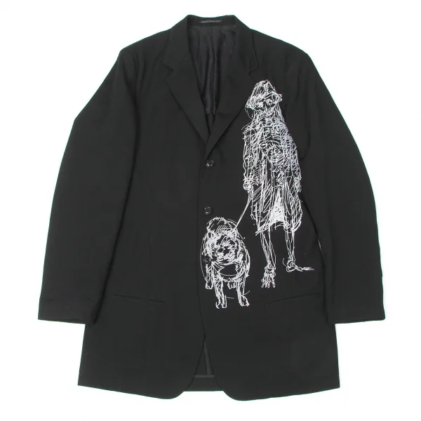 ヨウジヤマモト プールオム Yohji Yamamoto POUR HOMME ドローイングプリントウールギャバジャケット