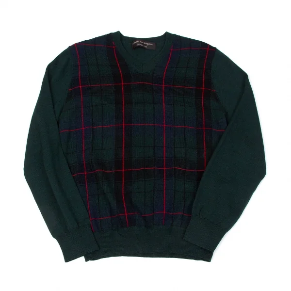 コムデギャルソンオムプリュスCOMME des GARCONS HOMME PLUS 前身頃チェックVネックニット