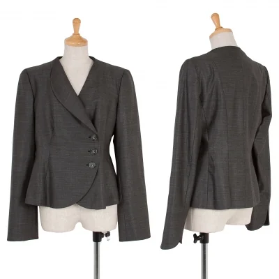 アルマーニ コレッツィオーニARMANI COLLEZIONI アシメカラーピンドットウールシルクジャケット 黒グレー