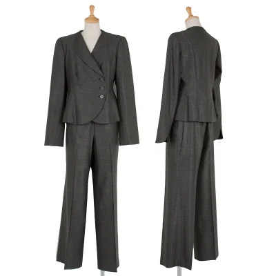 アルマーニ コレッツィオーニARMANI COLLEZIONI アシメカラーピンドットウールシルクセットアップスーツ 黒グレー