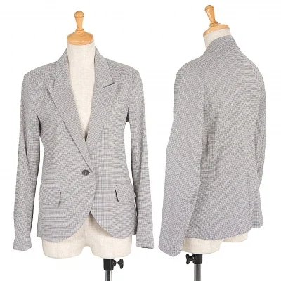 新品!セオリー リュクスtheory luxe 混紡レーヨンチェックピークドラペル1Bジャケット グレー濃淡オフ