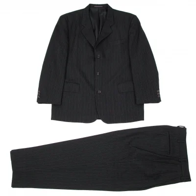 コムデギャルソン オムCOMME des GARCONS HOMME チョークストライプウールセットアップスーツ 黒グレー