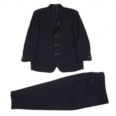 コムデギャルソンオムプリュスCOMME des GARCONS HOMME PLUS マルチカラーボタンホールウールギャバセットアップスーツ 紺マルチ